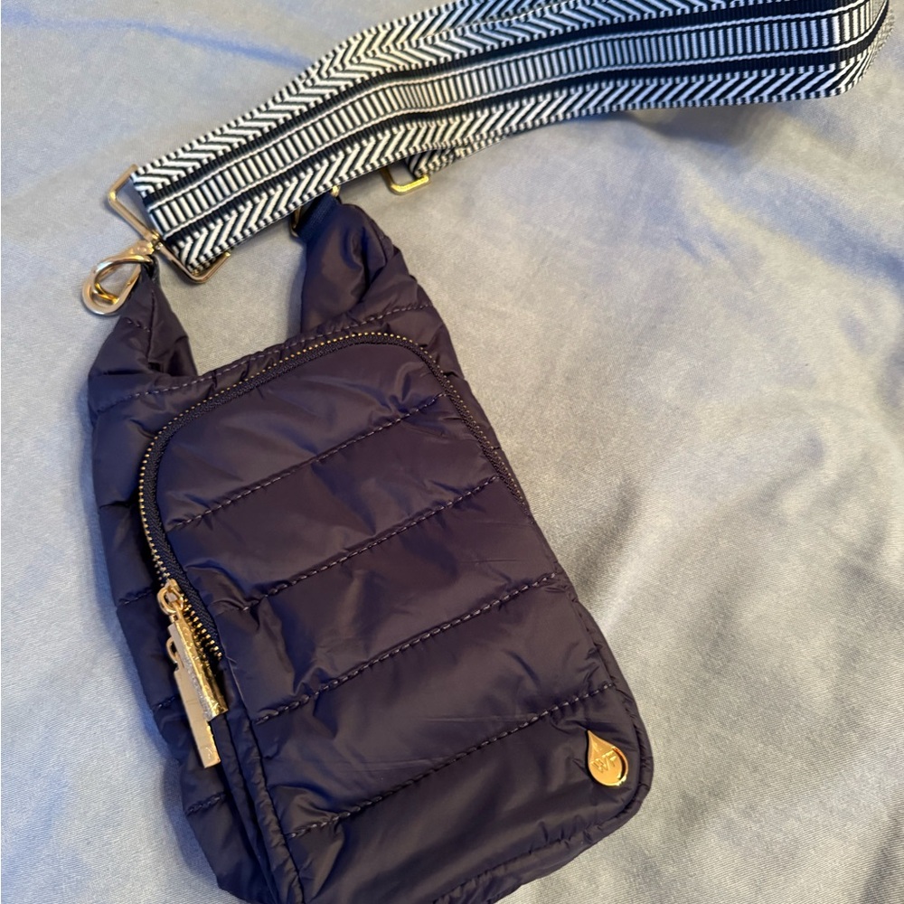 Stylish Navy Crossbody Bag with Chevron Strap